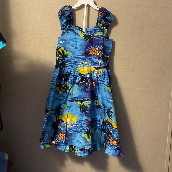 Vibrant Blue Tropical Kids Dress - Picture 1 of 4
